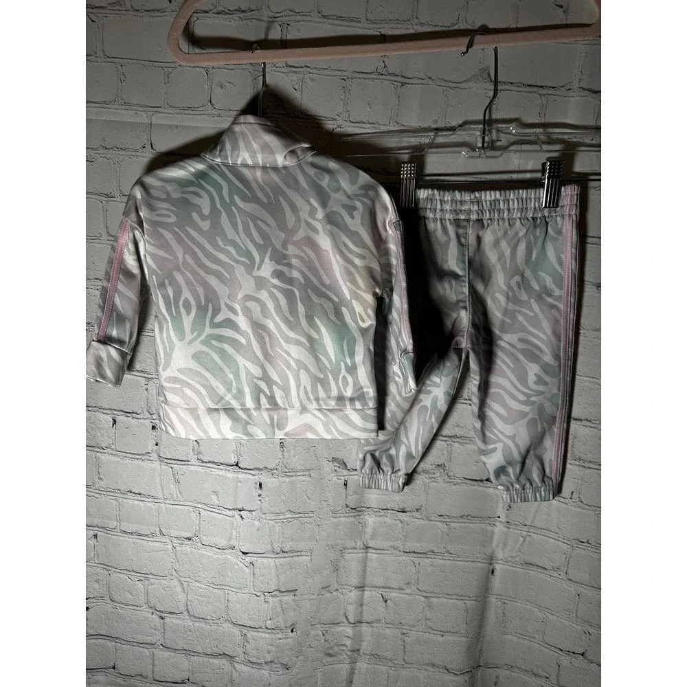 Adidas Baby Girls 6 Months Zebra Print Tracksuit Pastel Pink Mint 2pc Set